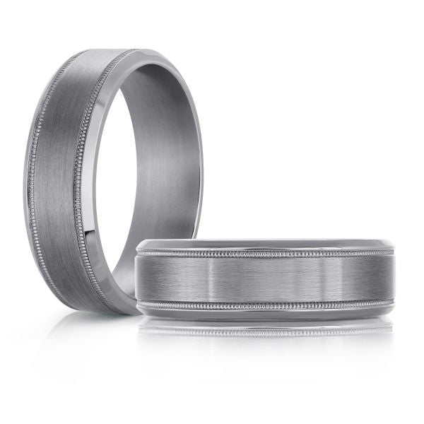 Tantalum grey carved band, polished satin finish.