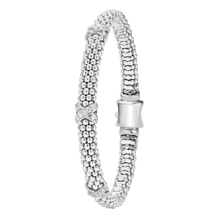Sterling silver bracelet with 0.21ctw round diamonds.