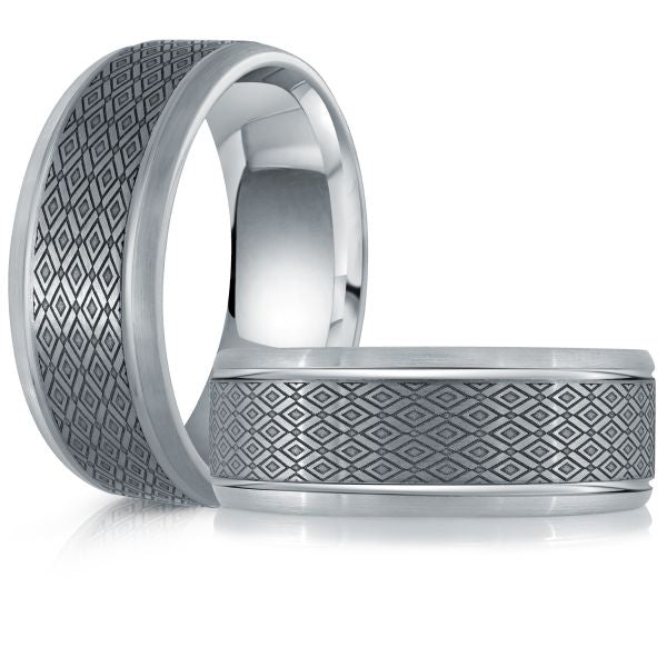 Tantalum carved band with geometric pattern.
