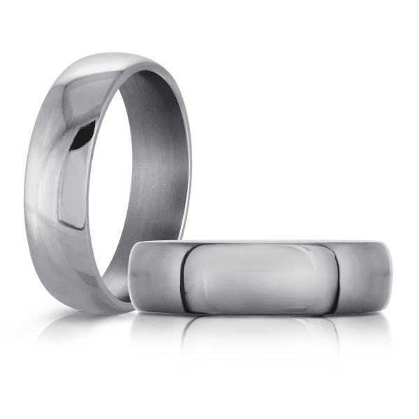 Tantalum grey men's carved band, polished finish.