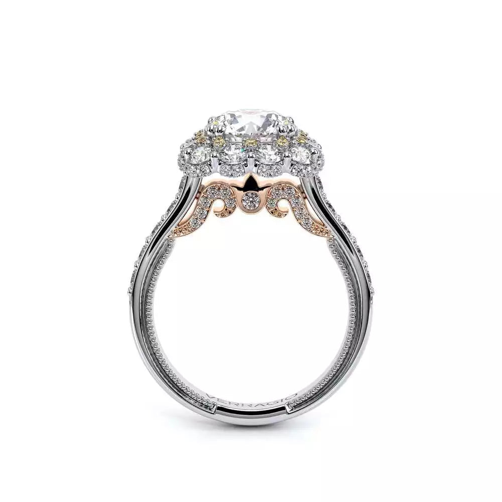 Verragio diamond engagement ring, 14K white-rose gold, halo design.