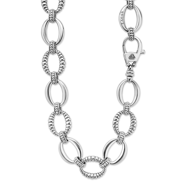 Sterling silver oval link chain necklace.