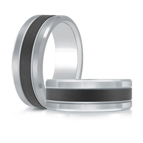 Carbon fiber and white gold men's band.