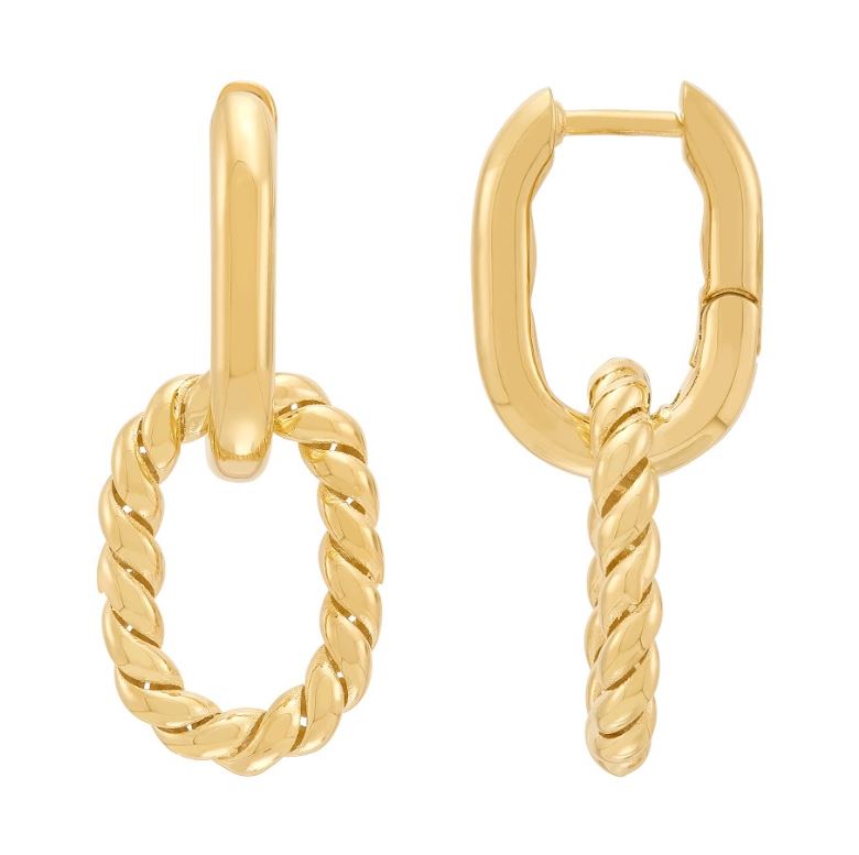 14K yellow gold twisted hoop earrings.
