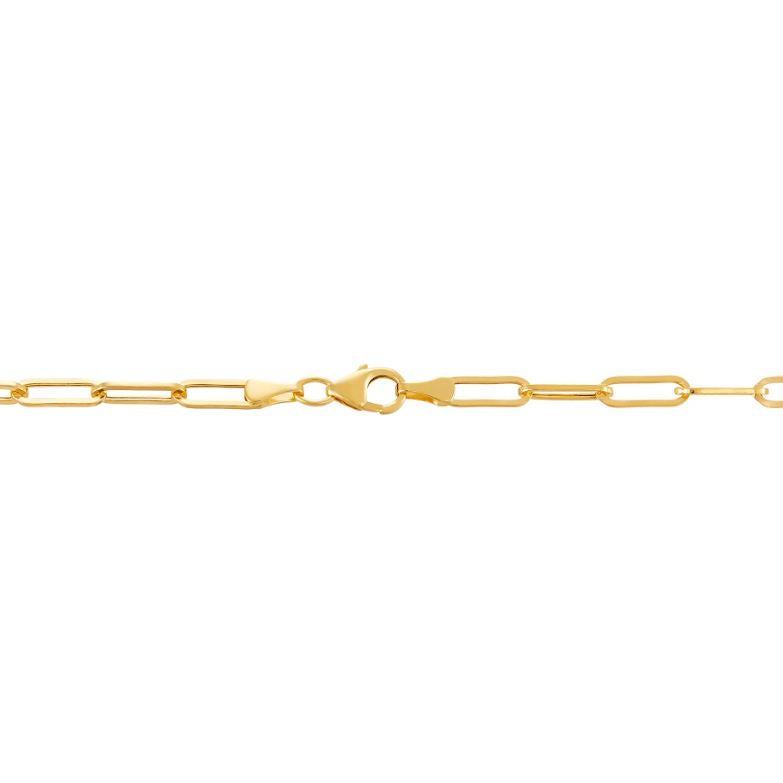 Gold chain with elongated links.