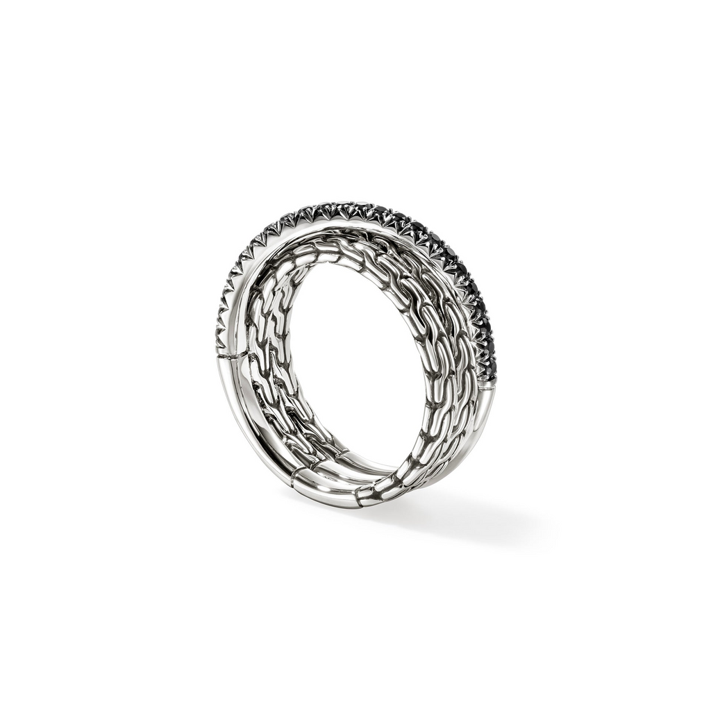 Sterling silver ring with black sapphires.