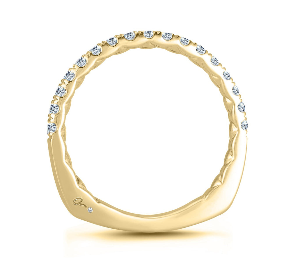 14K white gold band with diamonds.