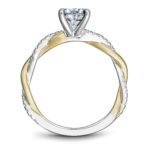 Two-tone diamond engagement ring with side stones.
