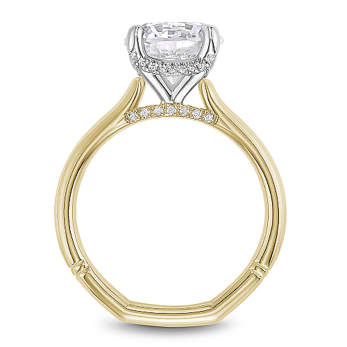 Two-tone gold ring with diamond accents.
