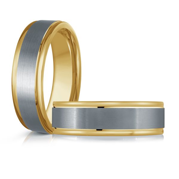 Tantalum and yellow gold men's carved band.