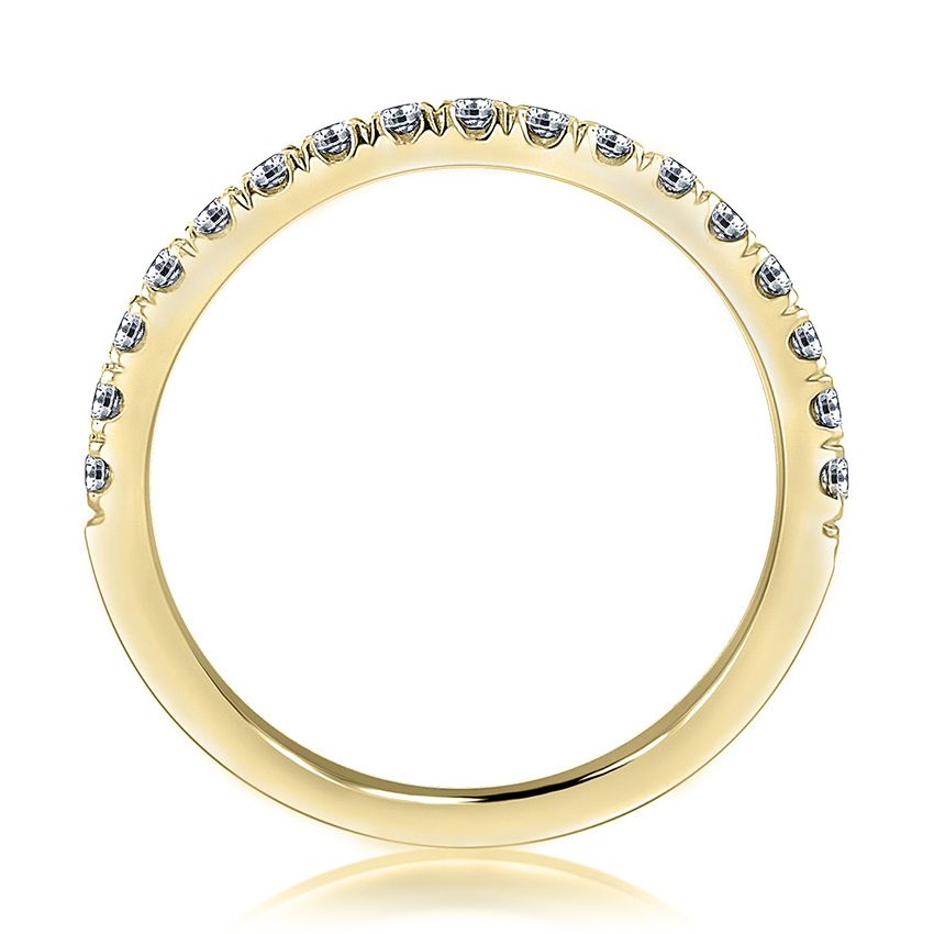 14K yellow gold band with round diamonds.