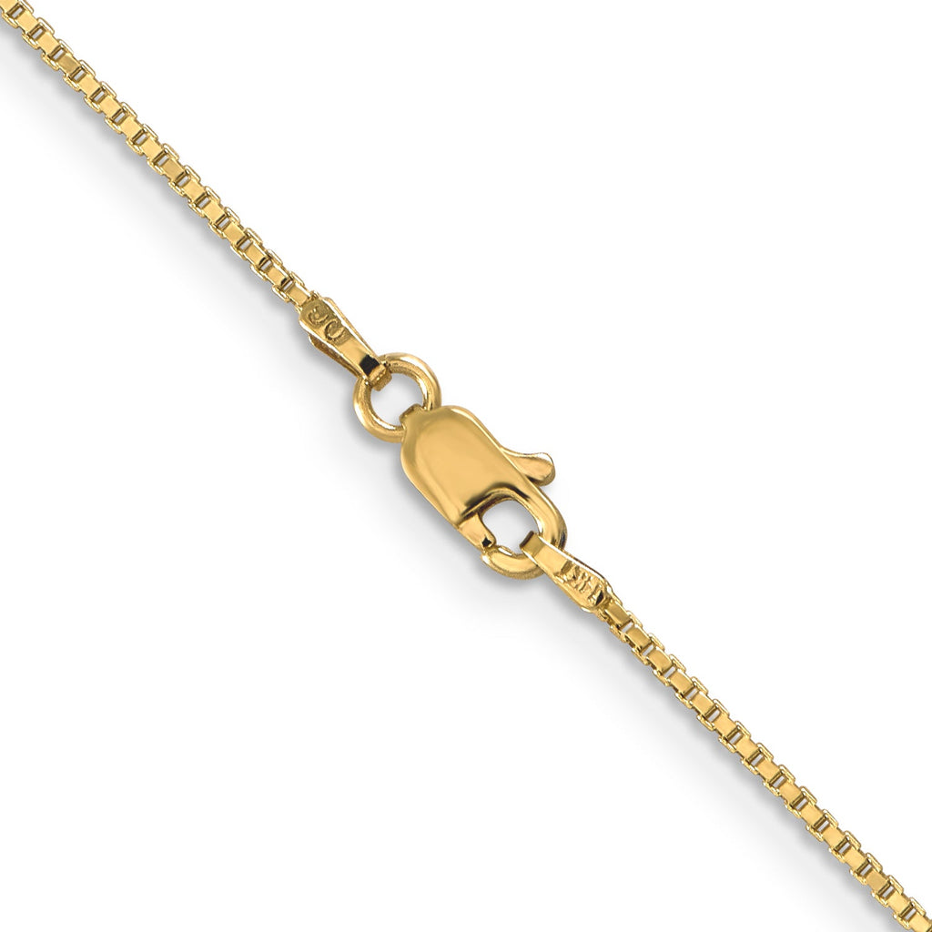 14K yellow gold box chain, lobster clasp.