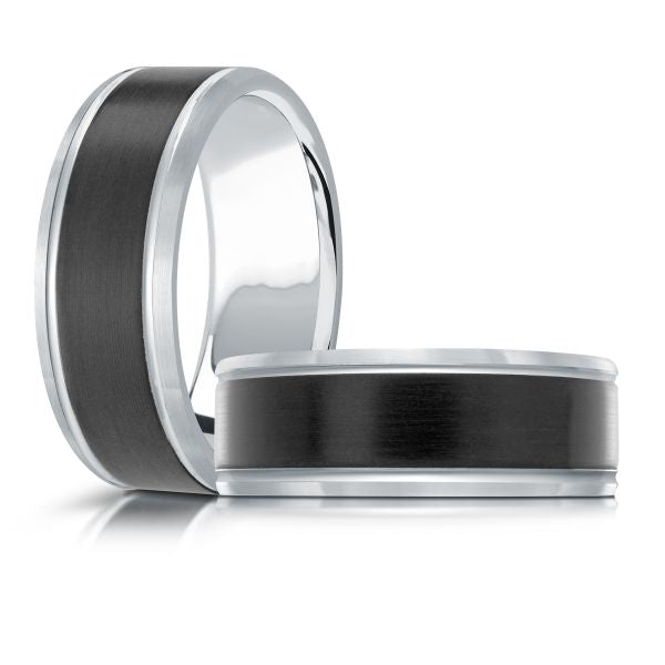 Men's carved carbon fiber band, white-black.
