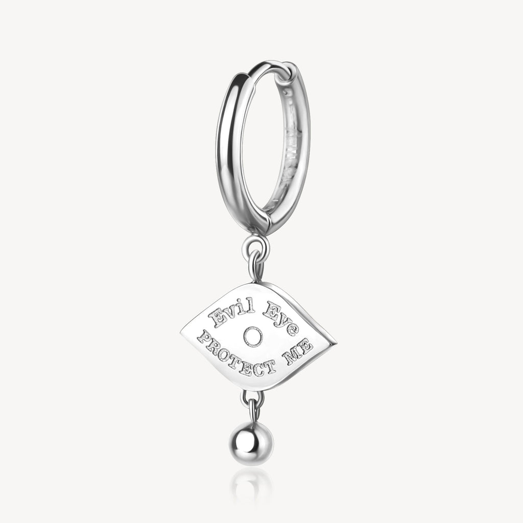 Stainless steel earring with evil eye charm.