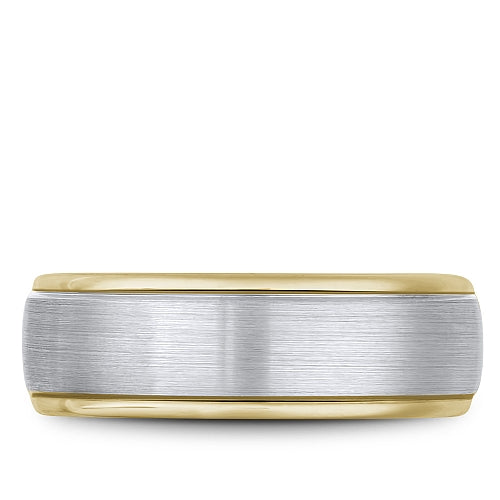 14K white yellow gold carved band, satin finish.