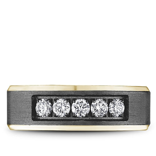 Tantalum band with five round diamonds.
