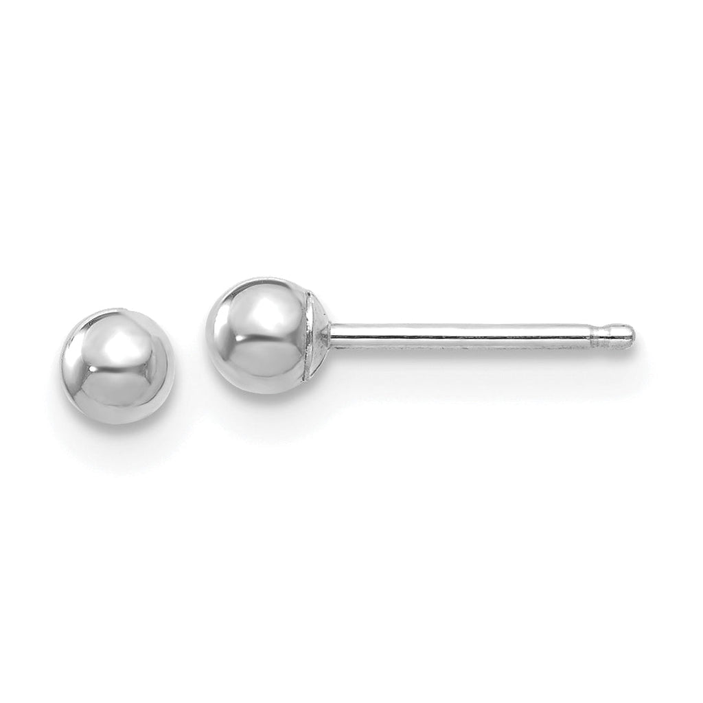 14K white gold round stud earrings.