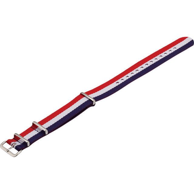 Red, white, blue nylon watch band.