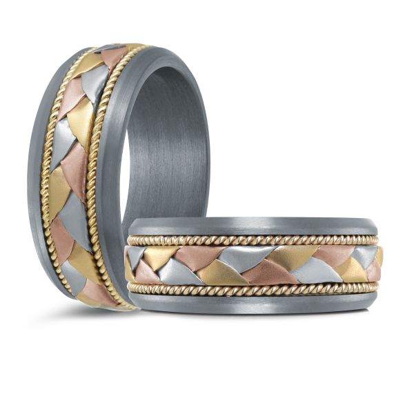 Tantalum band with braided gold accents.