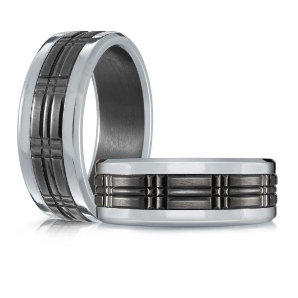 Tantalum titanium carved black-grey men's band.