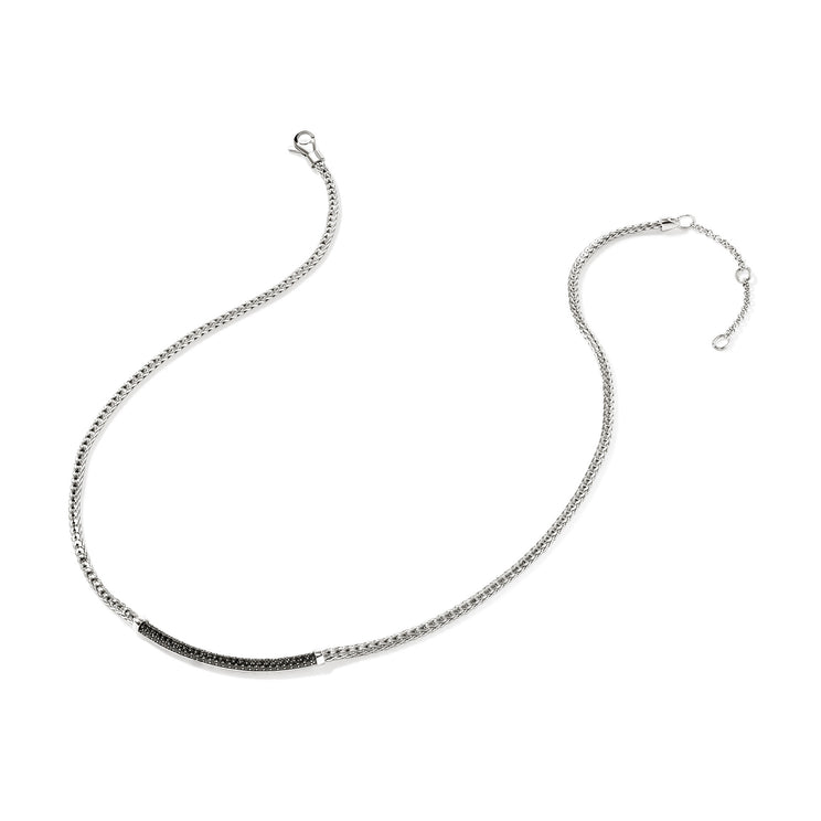 Sterling silver necklace with black sapphire bar.