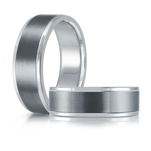 Men's carved tantalum and white metal band.