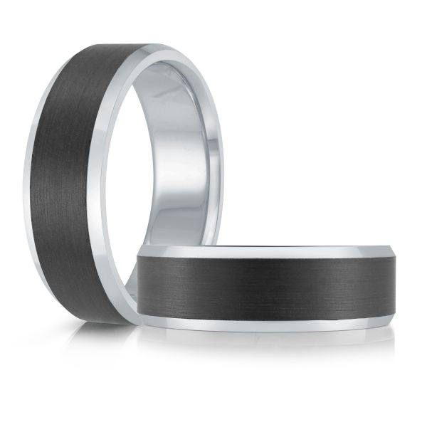 Carbon fiber and white metal men's band.