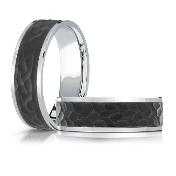 Satin-hammered carbon fiber and white gold band.