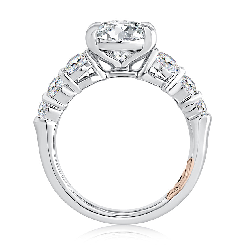 Oval diamond semi-mount ring in white gold.