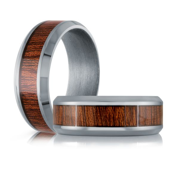 Tantalum band with brown carved inlay.