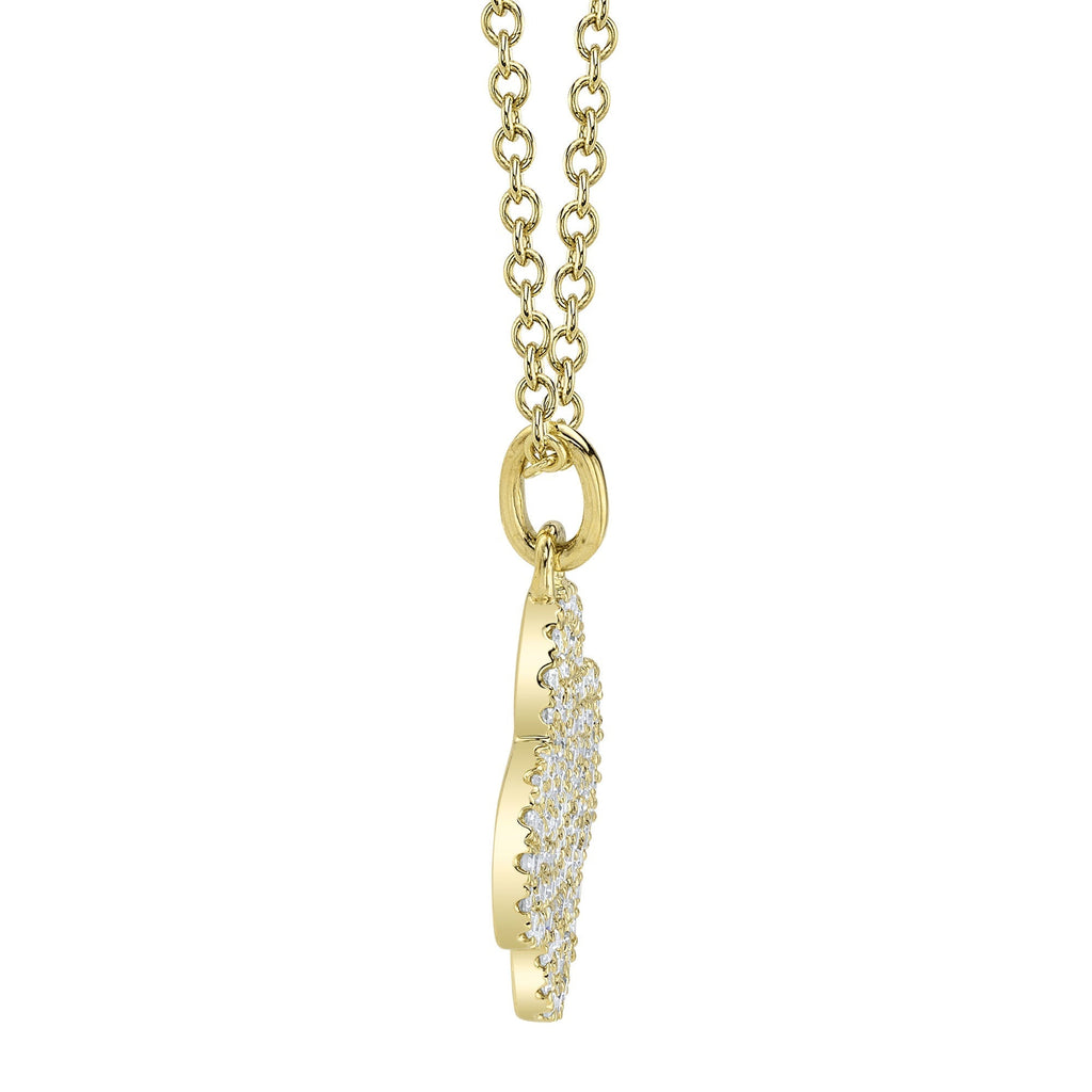 Yellow gold necklace with diamond clover pendant.