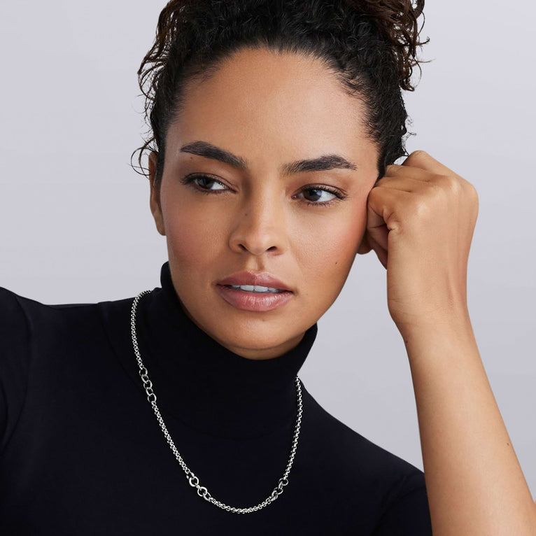 Sterling silver fancy link chain necklace.