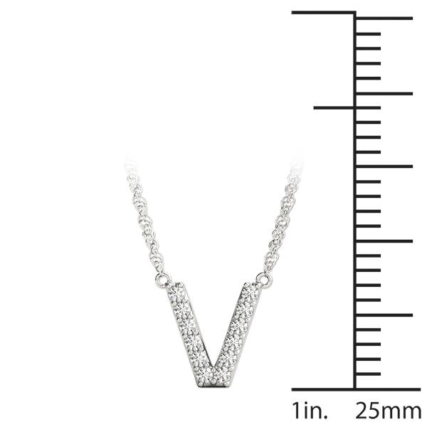 V-shaped diamond necklace in white gold.