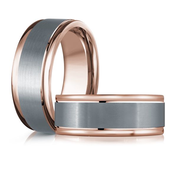 Tantalum grey rose carved men's band.