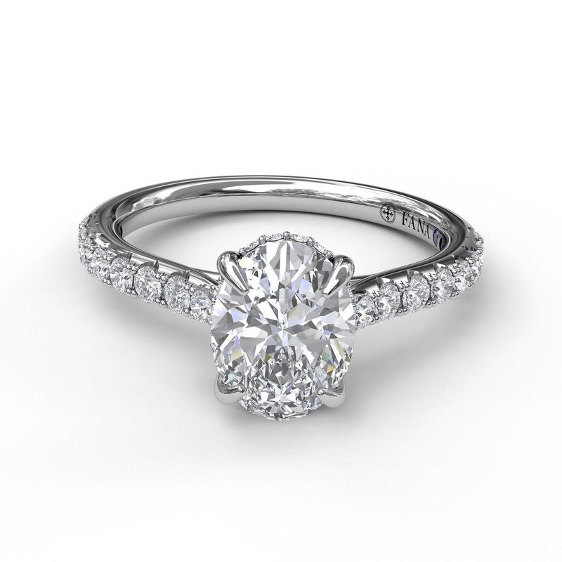 White gold diamond engagement ring with side stones.