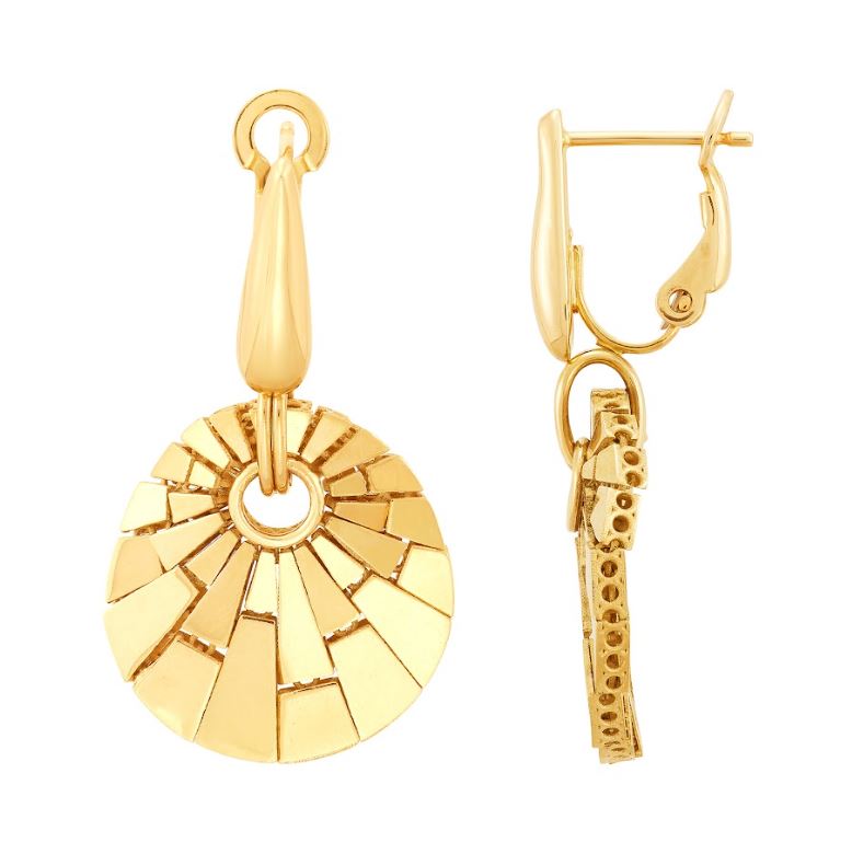 14K yellow gold geometric pattern earrings.