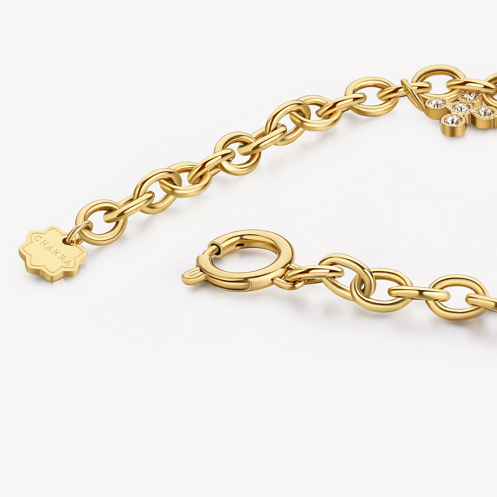 Yellow gold-tone bracelet with simulated diamonds.