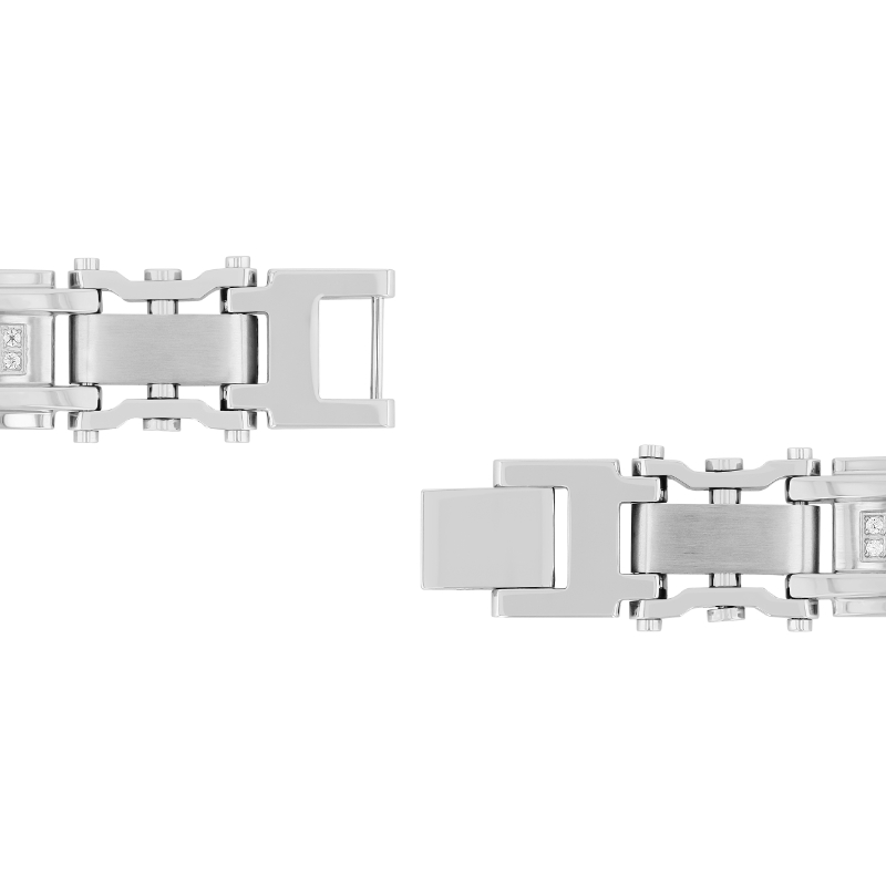 Stainless steel bracelet with round diamonds.