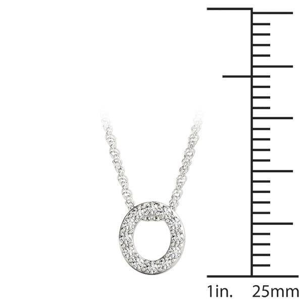 Diamond circle pendant on white gold chain.