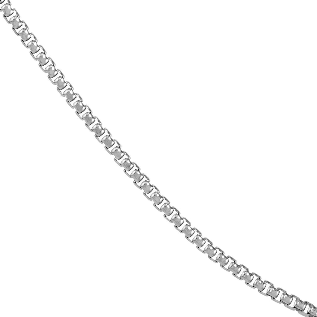Sterling silver box chain, polished white finish.