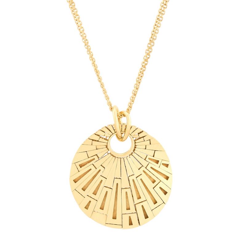 14K yellow gold geometric pendant necklace.