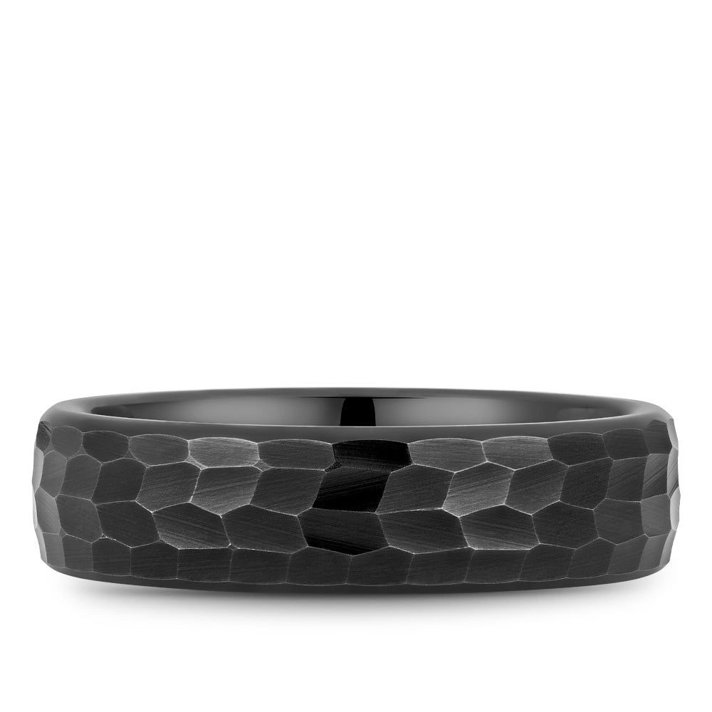 Hammered black rhodium white gold band.