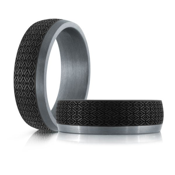 Tantalum carbon fiber carved black-grey band.