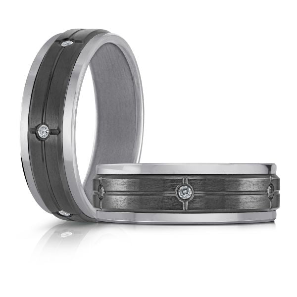 Tantalum band with round diamond accents.