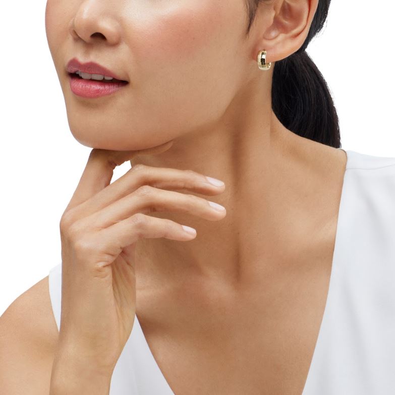 14K Yellow Gold Huggie Earrings, minimalist design.