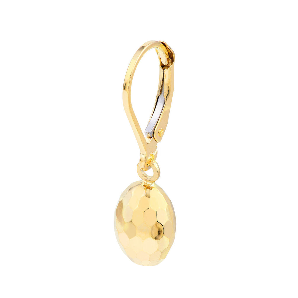 14K yellow gold dangle earring, hammered design.