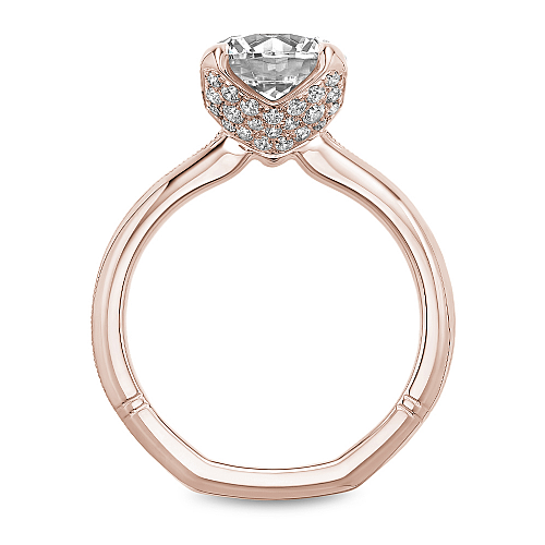 Rose gold ring with diamond accents.