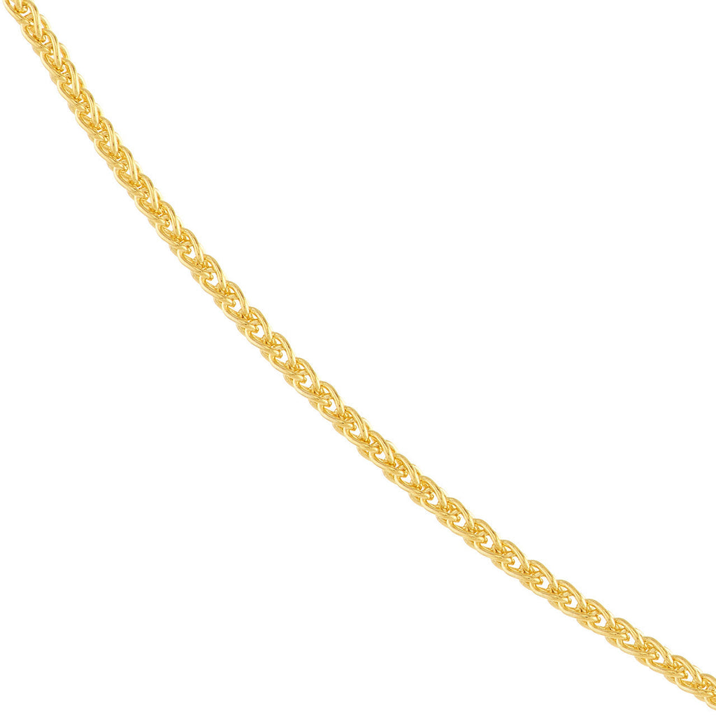 14K yellow gold wheat chain, polished finish.