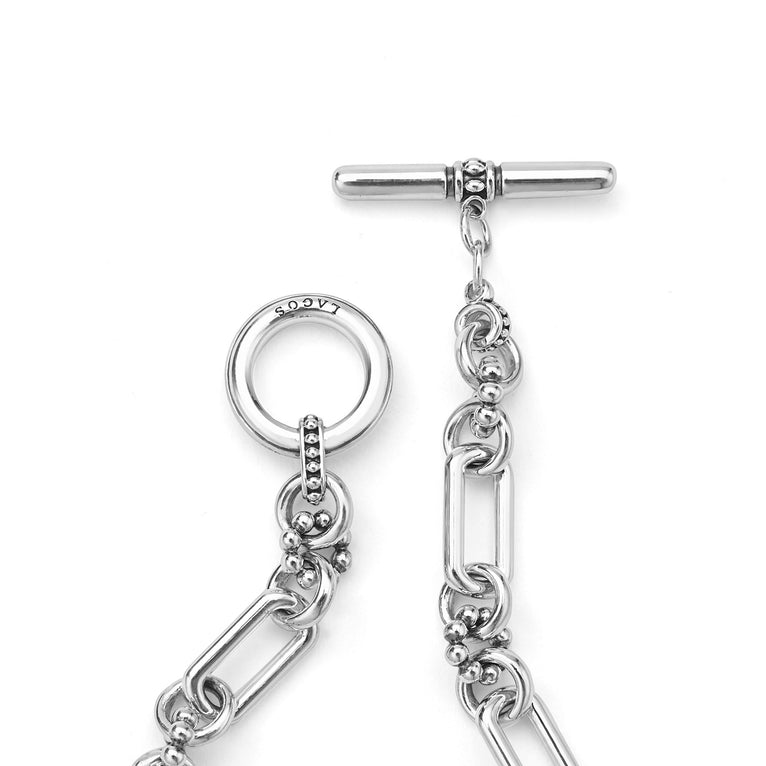 Sterling silver paperclip bracelet with toggle clasp.