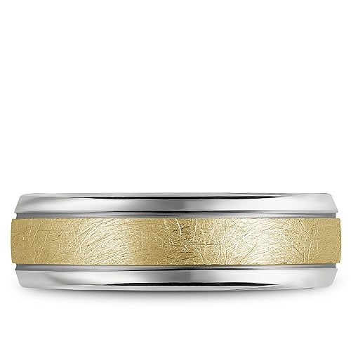 14K white-yellow gold men's carved band.